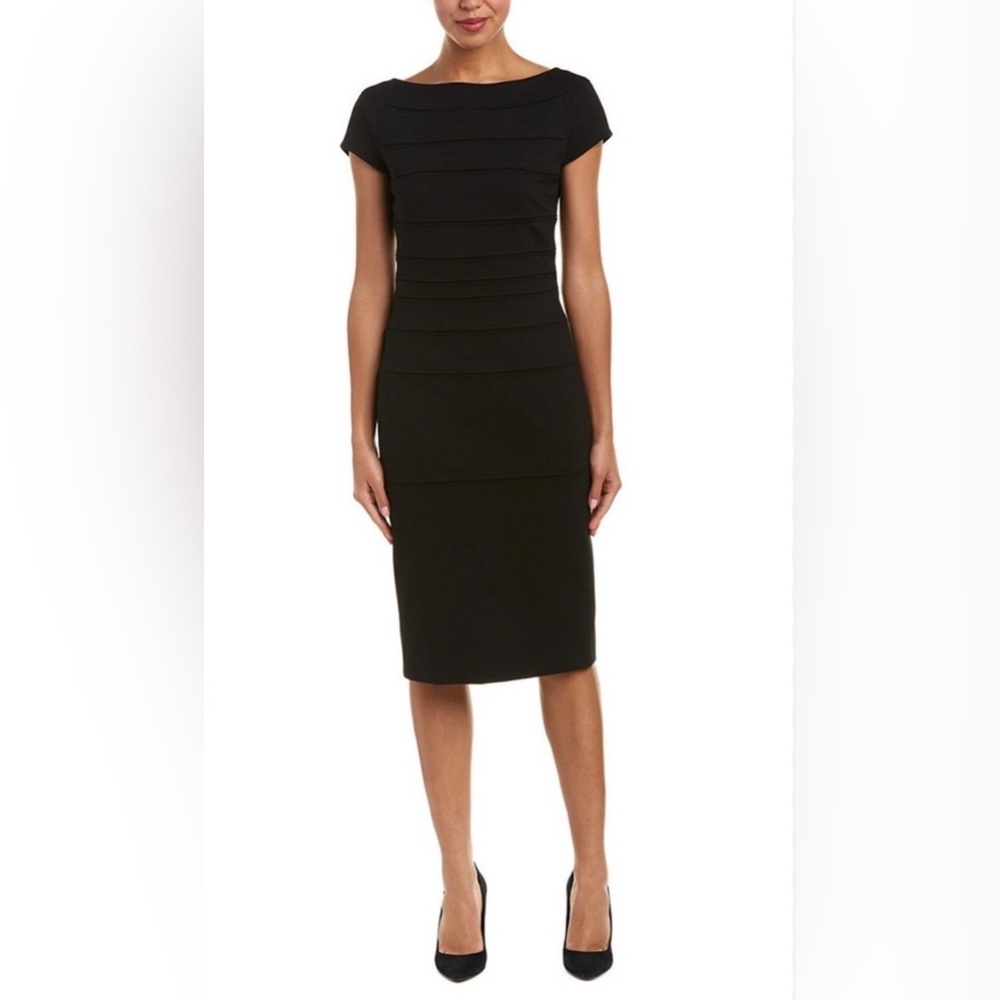Escada Black Cap Sleeve bateau neckline knee length Dress Size 42 or Size 12